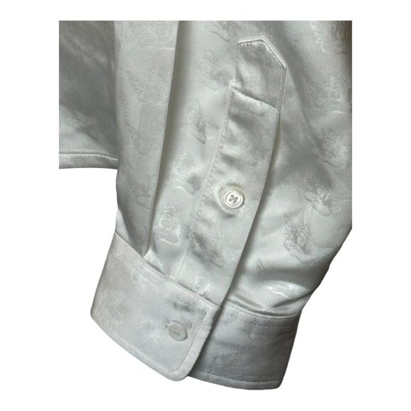 Boys Lie Shirt Women Medium White Satin Collared Button Down Bridezilla Top NWOT - Picture 9 of 14
